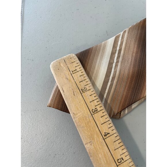 Brown Striped 100% Silk Neck Tie With Green Plaid Accent Business Professional - Picture 5 of 6